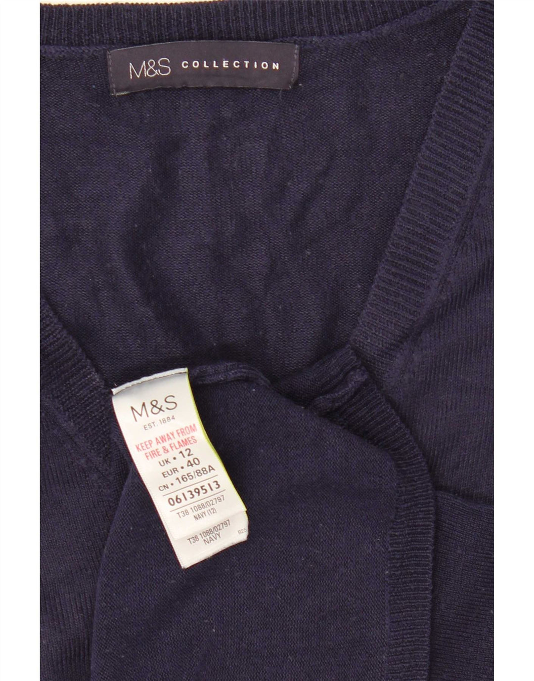 Suéter feminino Marks & Spencer com decote em V Reino Unido 12 médio azul marinho