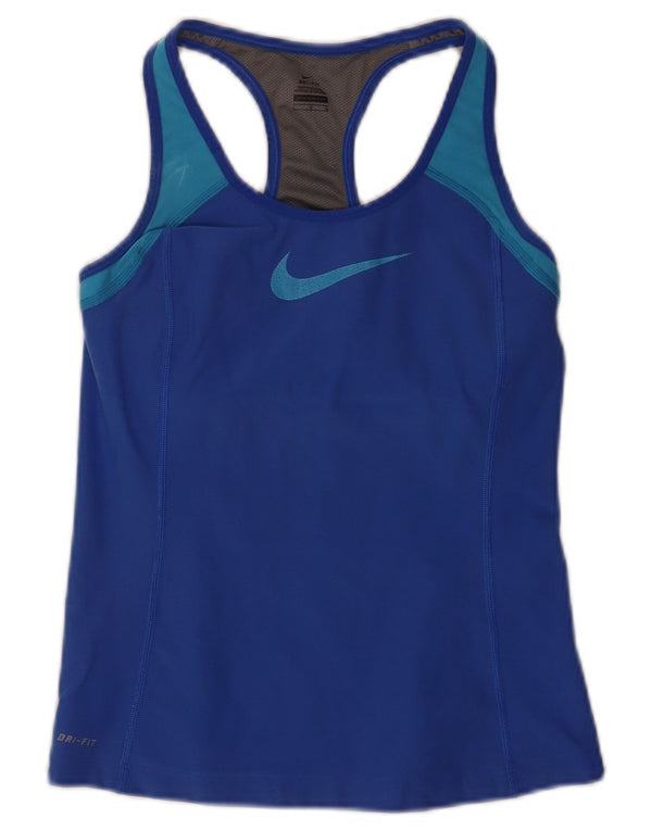 Colete gráfico Nike feminino Dri Fit Crop Top UK 14 grande azul esportivo