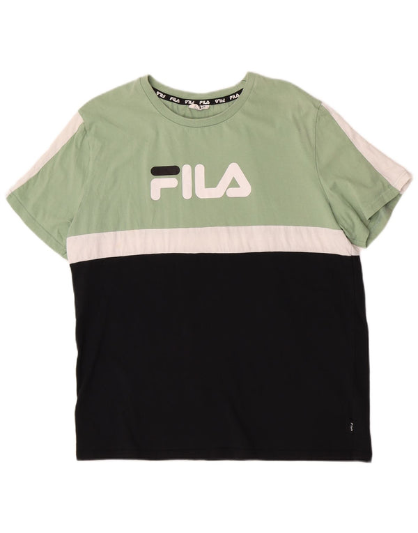 Camiseta feminina Fila Graphic UK 18 XL verde algodão colorblock
