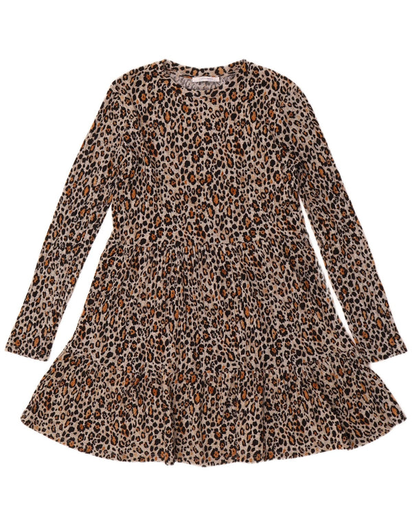 Zara Vestido feminino Trafaluc Jumper UK 14 marrom médio estampa animal