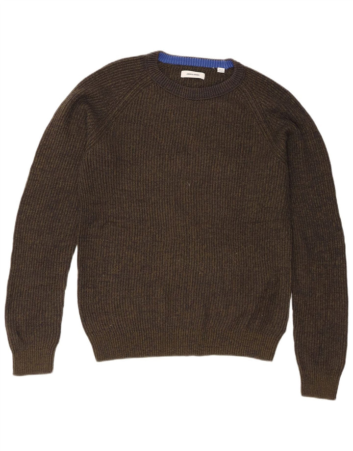 Suéter masculino Jack & Jones de ajuste regular com gola redonda, verde médio manchado
