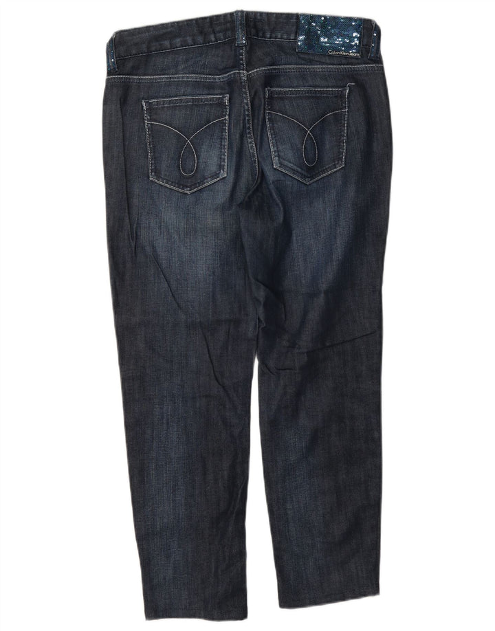 Calça jeans feminina Calvin Klein cortada W29 L24 algodão azul marinho