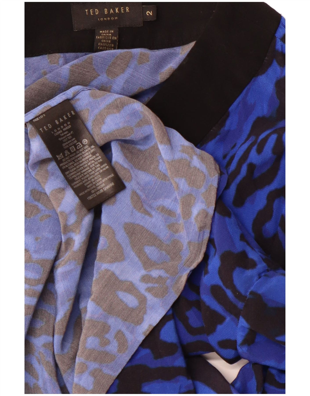 Blusa feminina de manga comprida TED BAKER tamanho 2 com estampa animal azul pequena