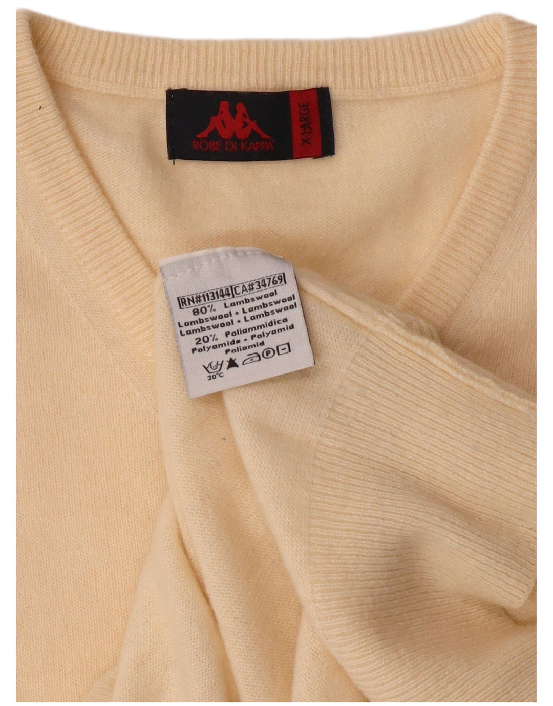 Suéter masculino Kappa com decote em V XL em lã de cordeiro branca