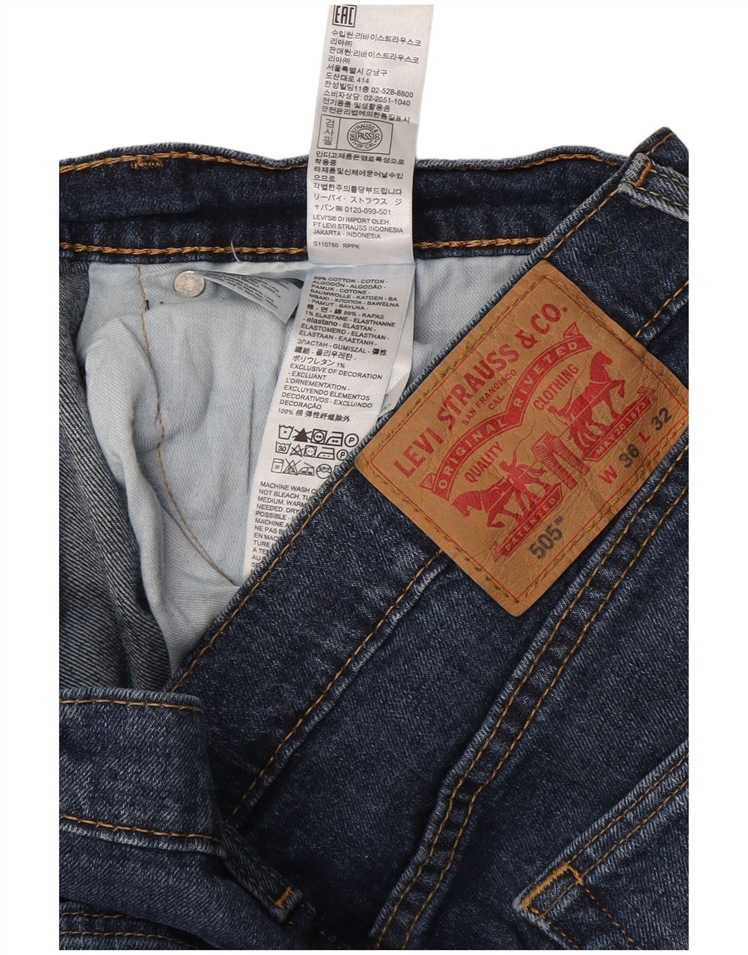 LEVI'S Masculino 505 Straight Jeans W36 L32 Azul Marinho Algodão