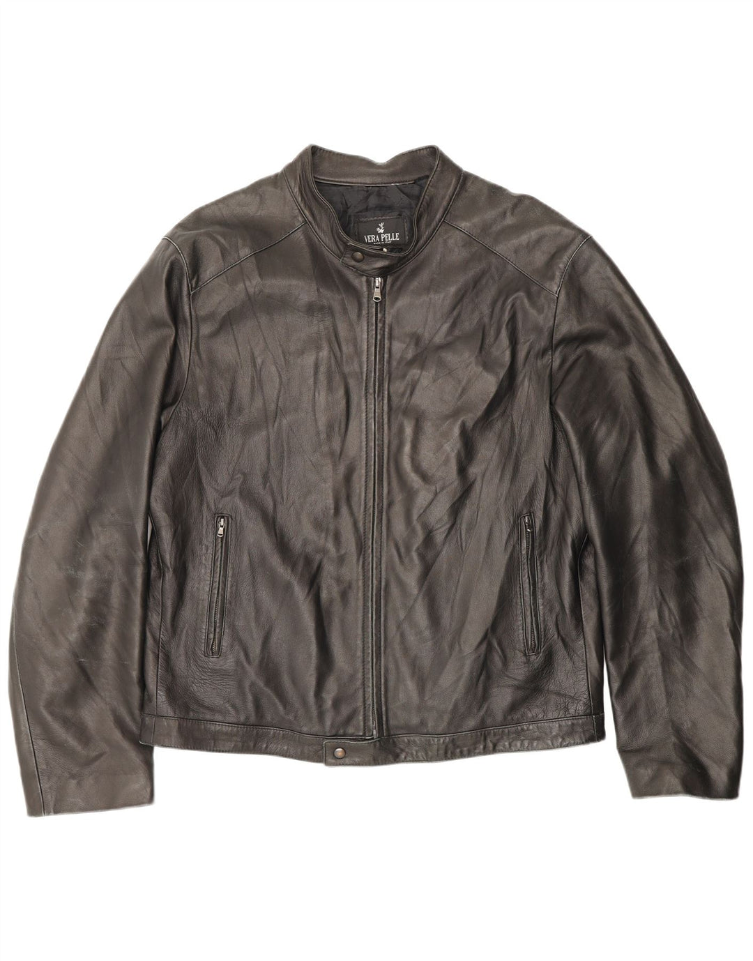 Jaqueta de couro vintage feminina com zíper IT 54 2XL couro marrom