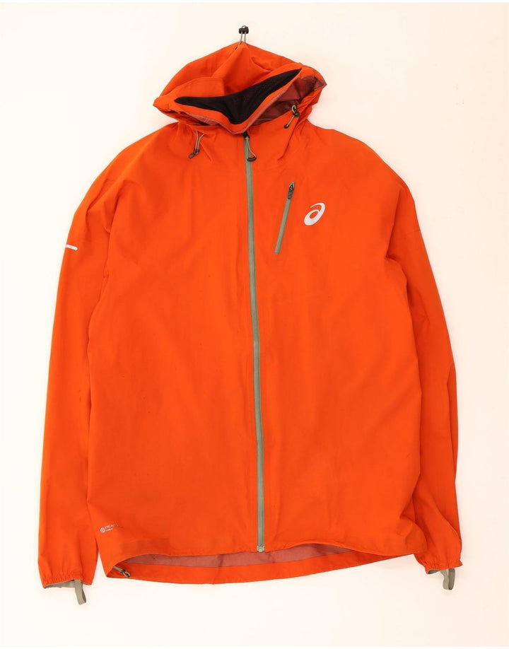 Jaqueta de chuva masculina Asics com capuz UK 38 médio laranja nylon