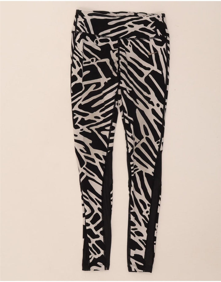 Leggings femininas Nike Dri Fit com padrão abstrato UK 8 pequenas pretas de nylon