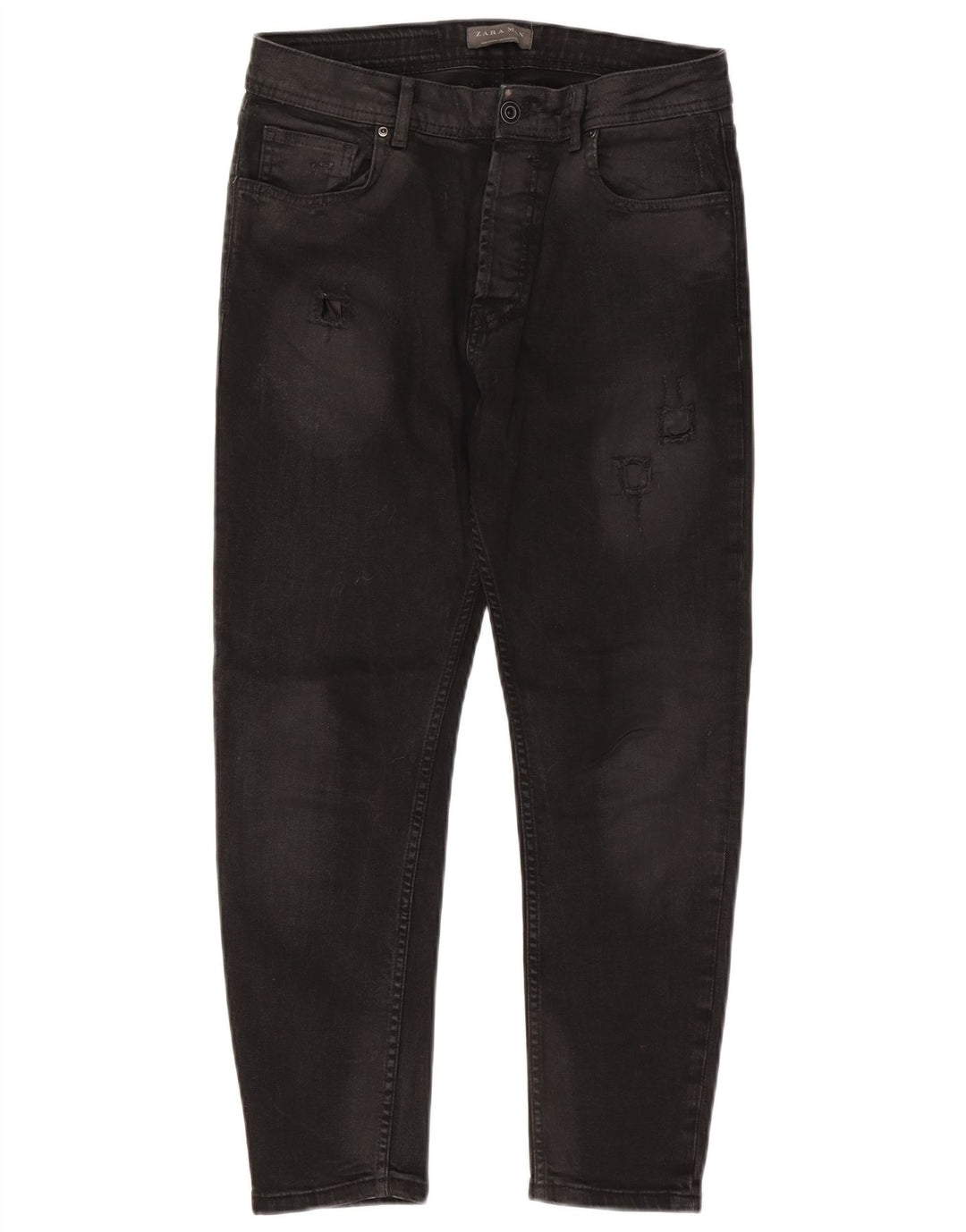 Zara Mens Jeans Slim Distressed EU 42 Grande W32 L26 Preto