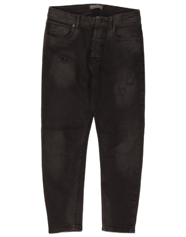 Zara Mens Jeans Slim Distressed EU 42 Grande W32 L26 Preto