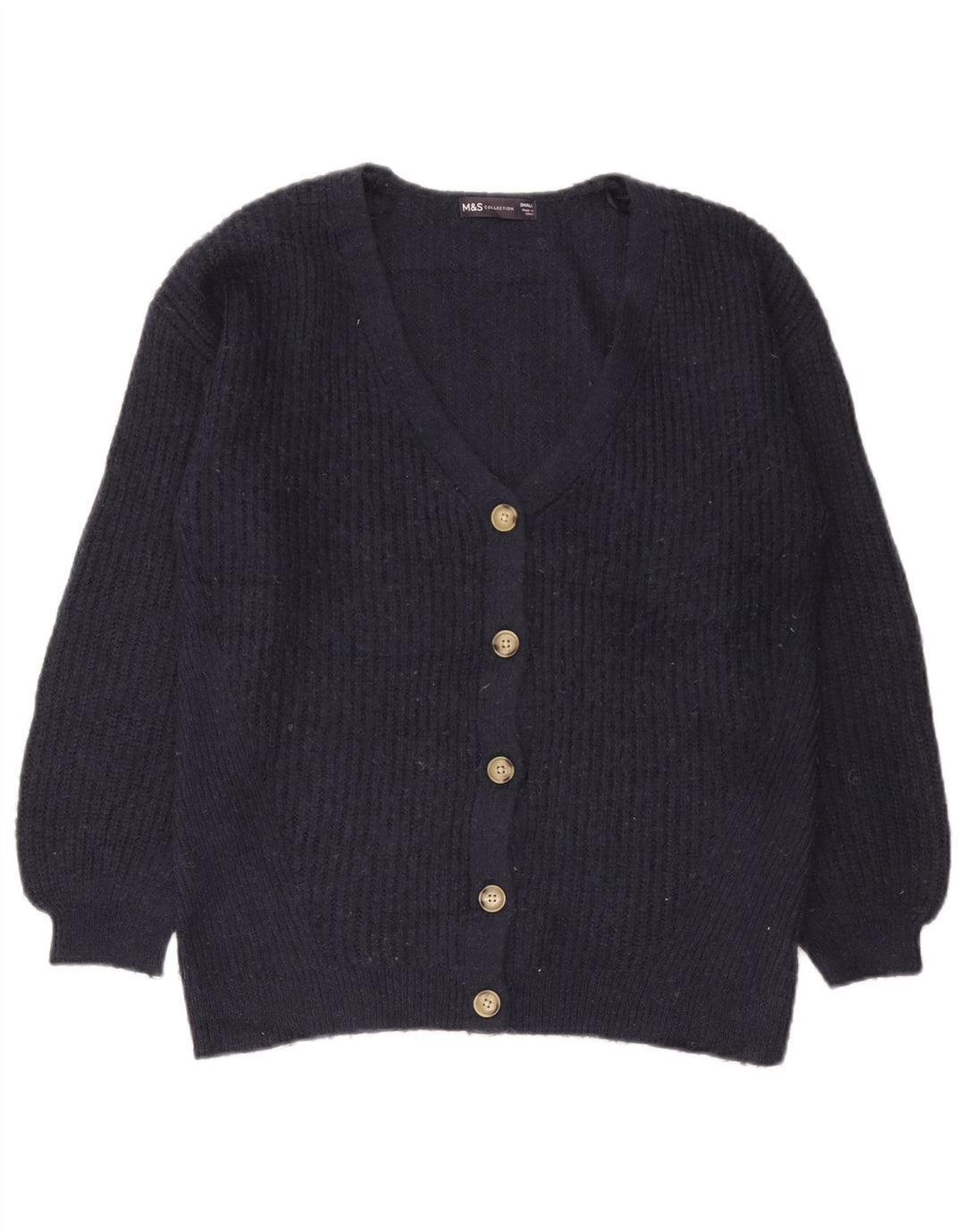 Suéter cardigã feminino grande Marks & Spencer Reino Unido 10 pequeno azul marinho