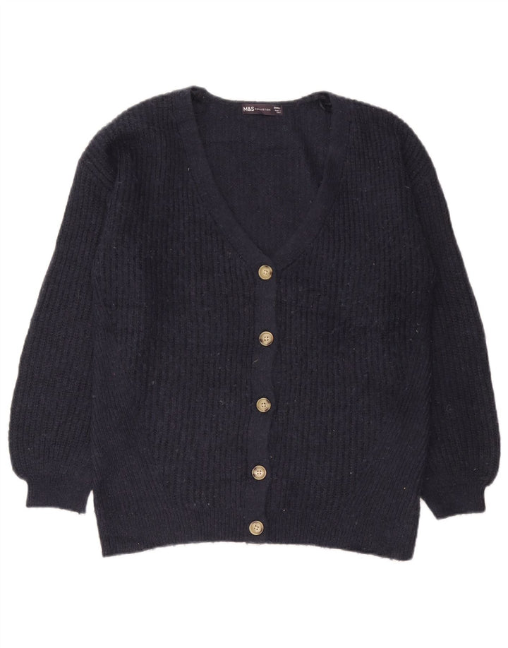 Suéter cardigã feminino grande Marks & Spencer Reino Unido 10 pequeno azul marinho