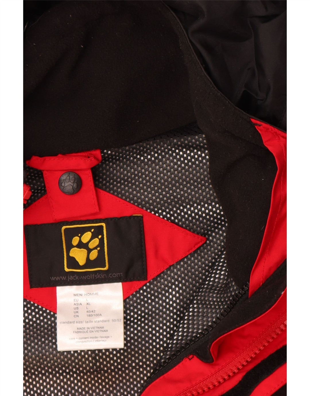 Jaqueta de chuva masculina JACK WOLFSKIN com capuz Reino Unido 40/42 grande bloco colorido vermelho