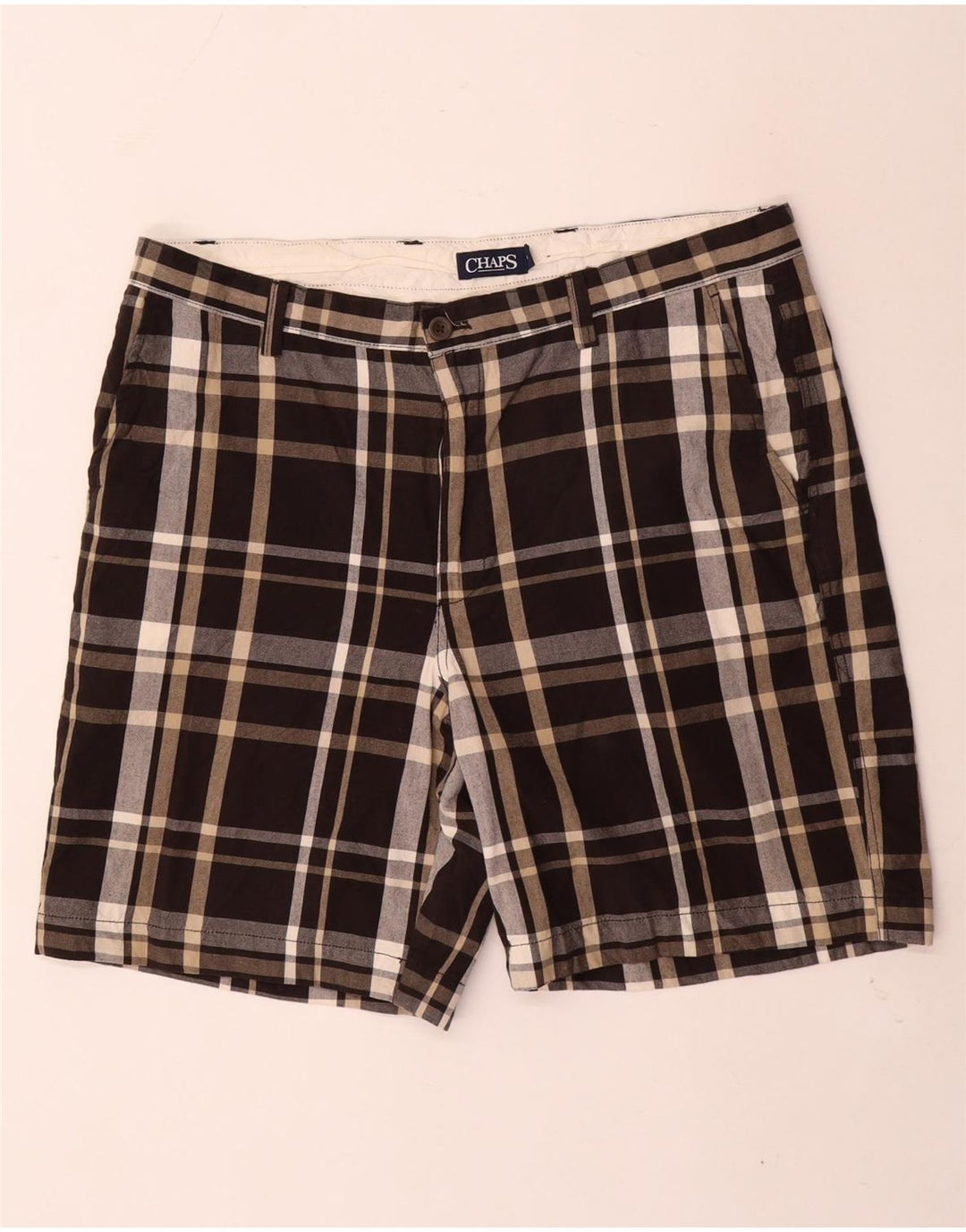 Shorts Chino Masculino Chaps W38 XL Algodão Xadrez Marrom