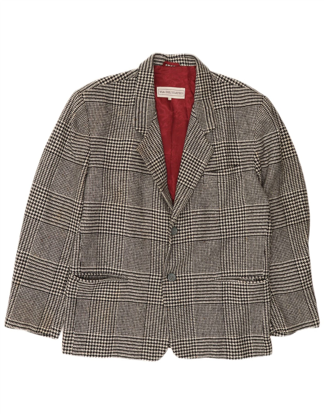 Jaqueta blazer masculina VINTAGE com 2 botões IT 52 XL preta Houndstooth lã