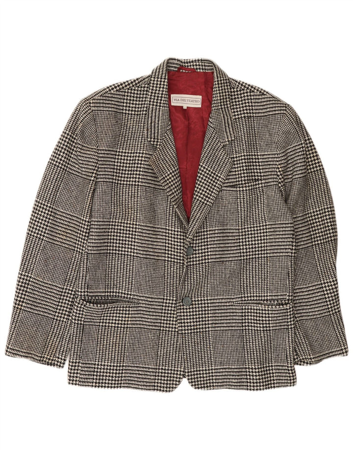 Jaqueta blazer masculina VINTAGE com 2 botões IT 52 XL preta Houndstooth lã