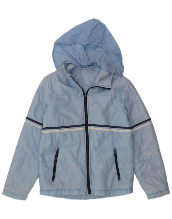 Jaqueta de chuva com capuz masculina vintage Reino Unido 36 pequenos esportes listrados azuis de poliamida