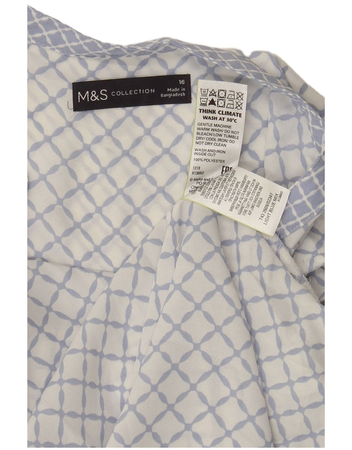 Blusa feminina sem mangas Marks & Spencer Reino Unido 16 grande azul geométrica