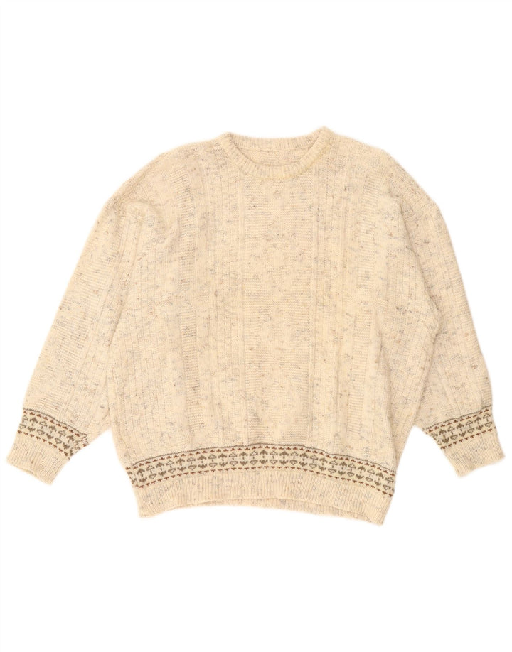 Suéter feminino vintage com gola redonda UK 20 2XL bege manchado