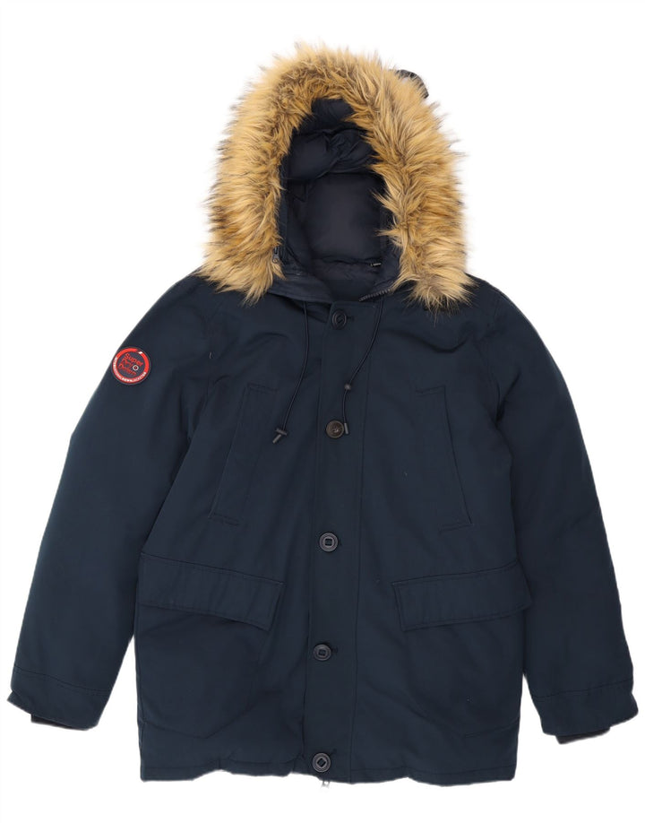 Jaqueta acolchoada com capuz masculina Superdry UK 42 XL azul marinho poliéster
