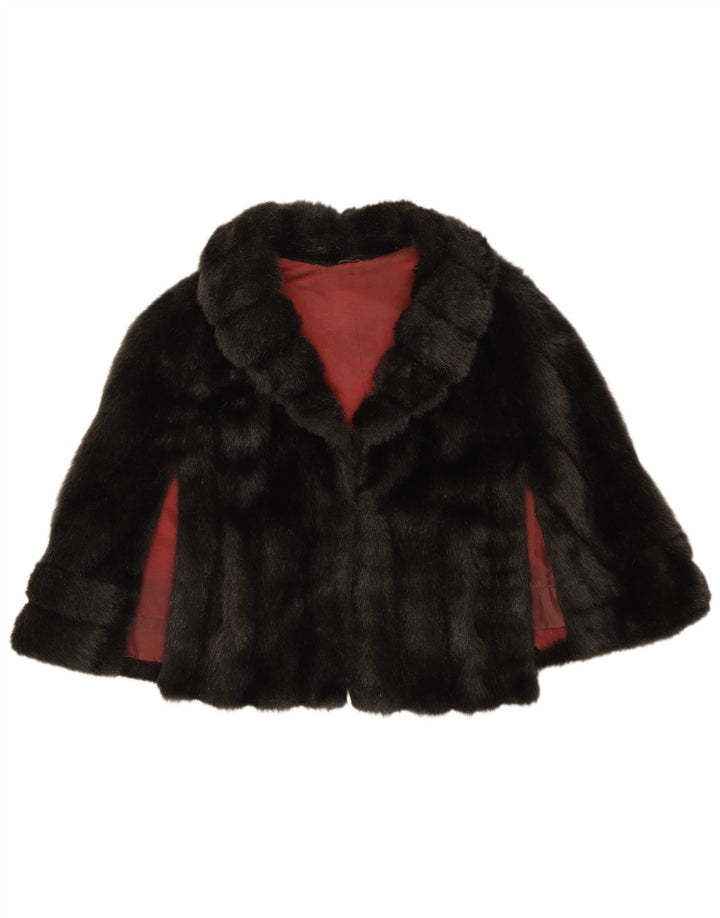 Jaqueta feminina VINTAGE Poncho Bolero de pele sintética tamanho único preto