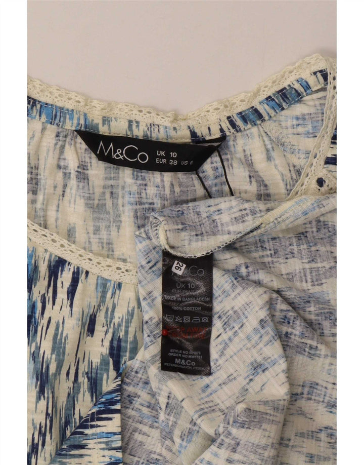 Blusa feminina M&Co UK 10 algodão Ikat azul pequeno