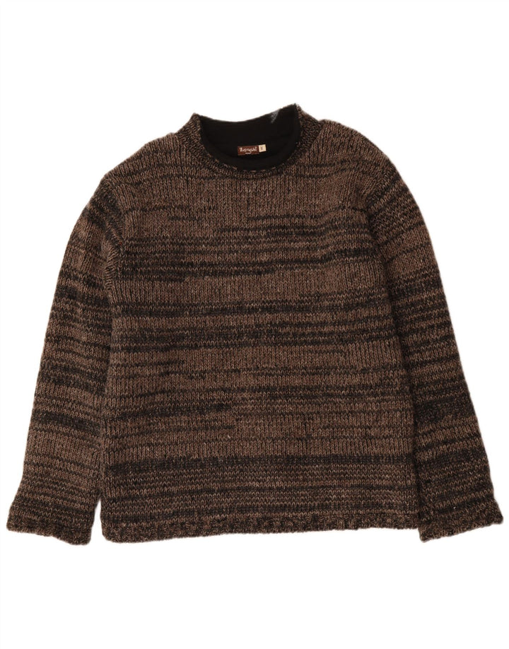 Suéter masculino VINTAGE com gola tartaruga, lã listrada marrom médio