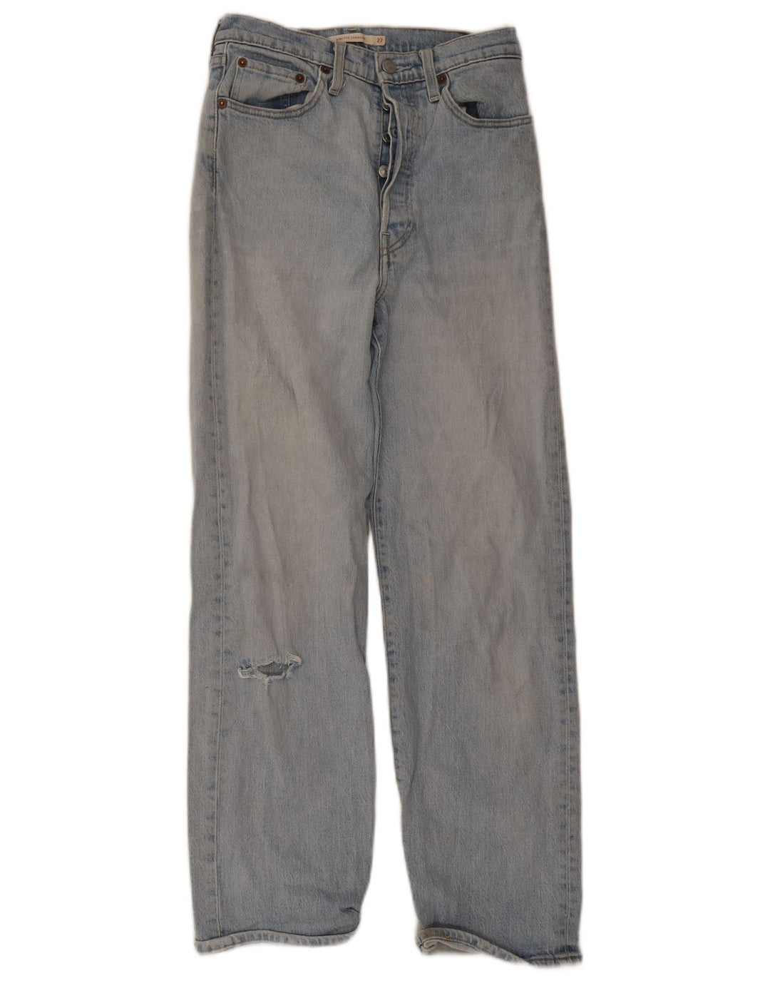 Jeans feminino Levi's Ribcage Distressed Straight W27 L29 Azul Algodão