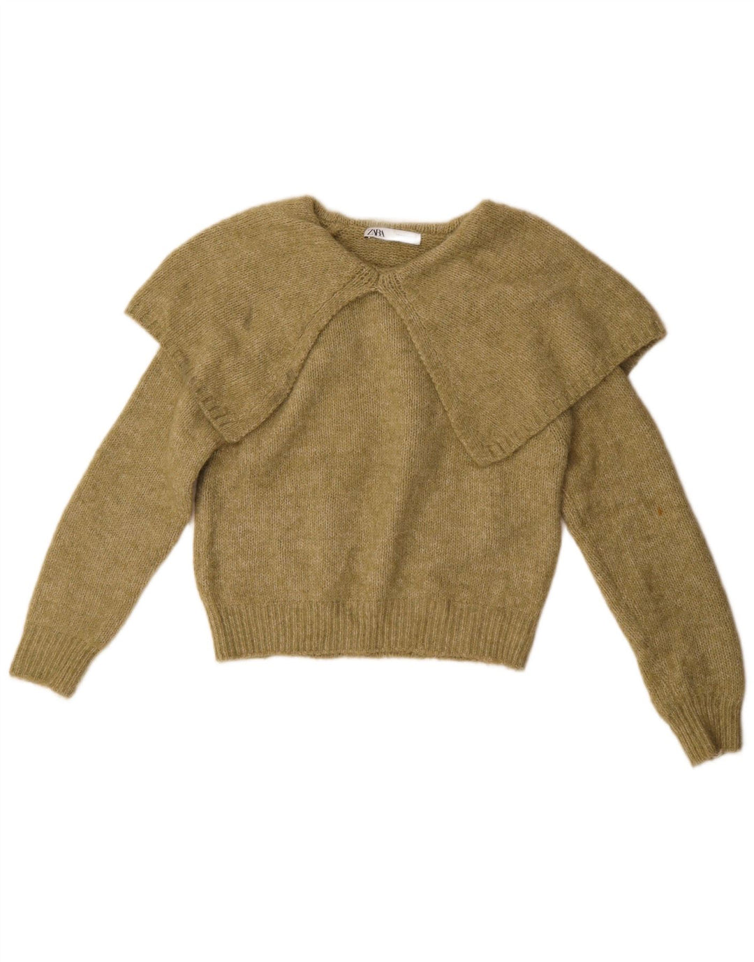 Suéter feminino Zara com gola polo superdimensionada Reino Unido 14 poliéster cáqui médio