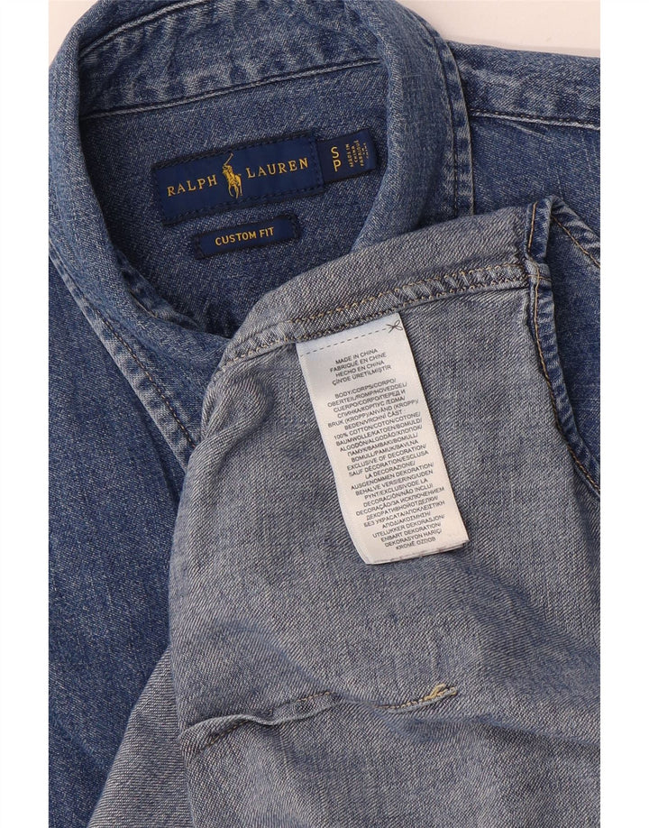 Camisa jeans masculina Ralph Lauren com ajuste personalizado pequeno azul algodão