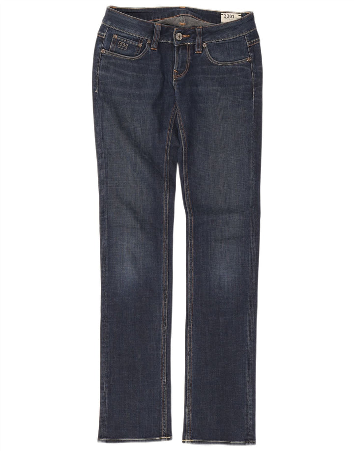G-Star feminino 3301 jeans slim W26 L32 algodão azul