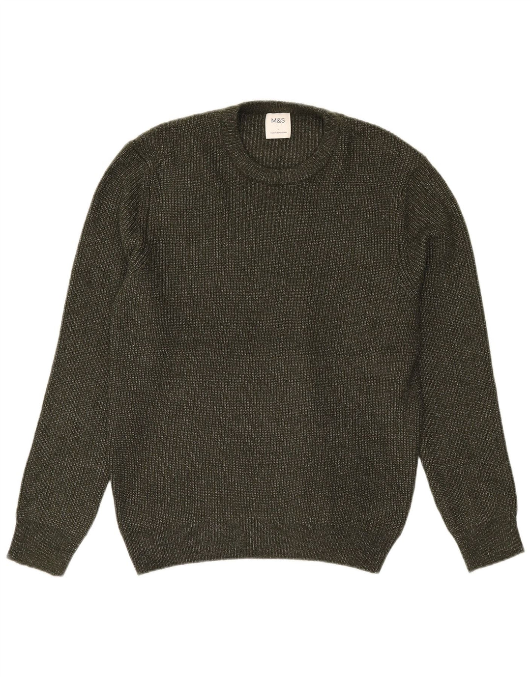 Suéter masculino Marks & Spencer com gola redonda, grande poliamida cáqui