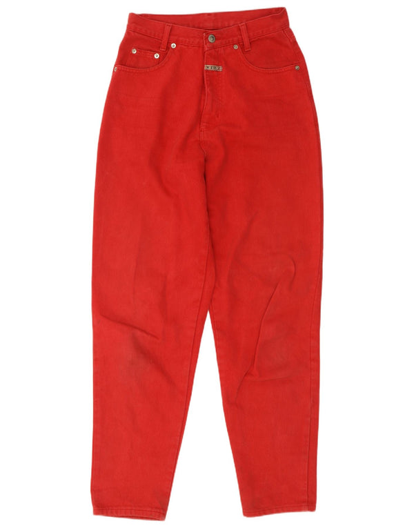 Jeans feminino vintage cintura alta cônico IT 44 médio W26 L30 algodão vermelho