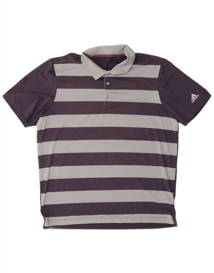 Camisa polo masculina Adidas Golf grande poliéster listrado roxo