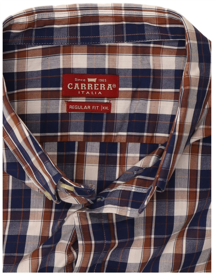 Camisa masculina Carrera de manga curta regular fit 2XL azul marinho xadrez