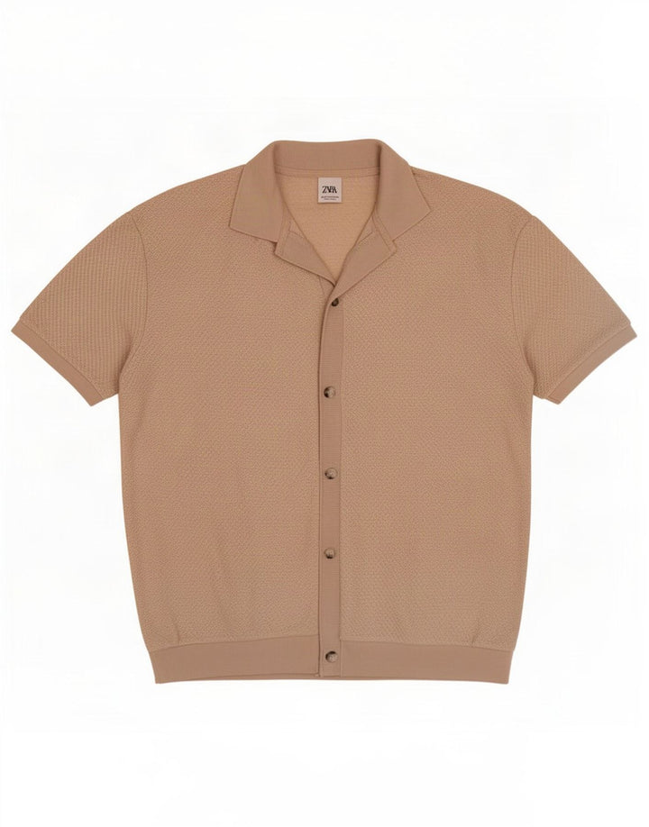 Zara Camisa masculina de manga curta pequena bege