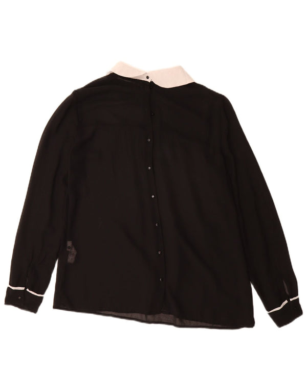 Zara Camisa Feminina Blusa UK 10 Pequena Poliéster Preta