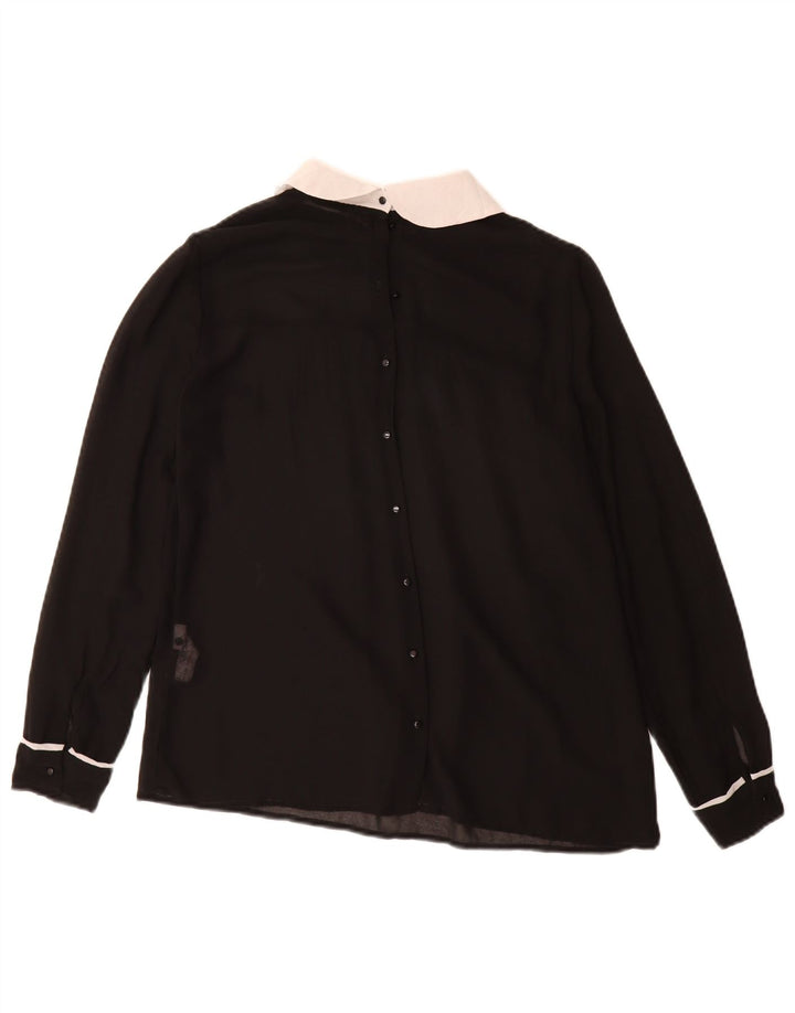Zara Camisa Feminina Blusa UK 10 Pequena Poliéster Preta