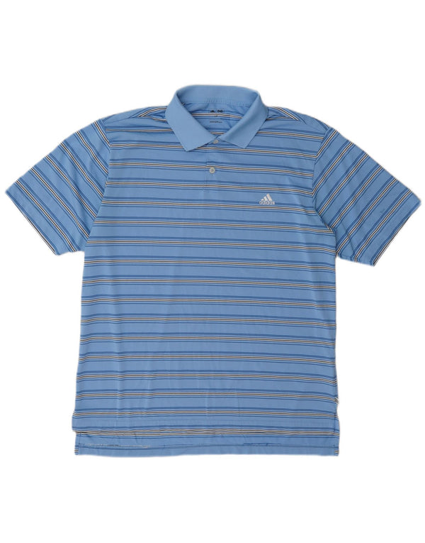 Camisa polo masculina Adidas grande poliéster listrado azul