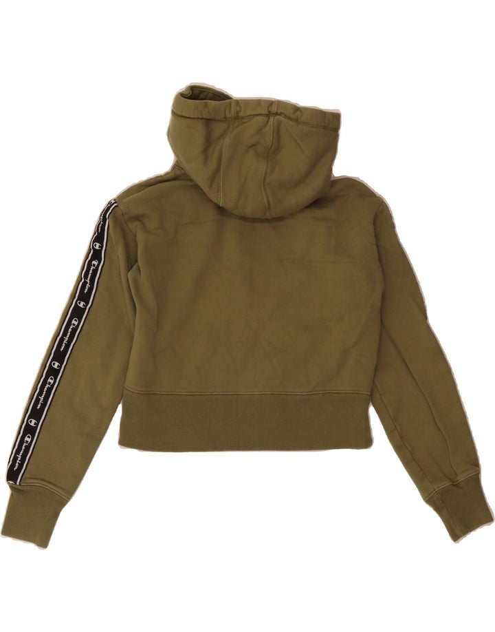 CHAMPION Womens Graphic Crop Hoodie Jumper UK 6 XS Khaki Cotton Vintage Champion and Second-Hand Champion from Messina Hembry 
