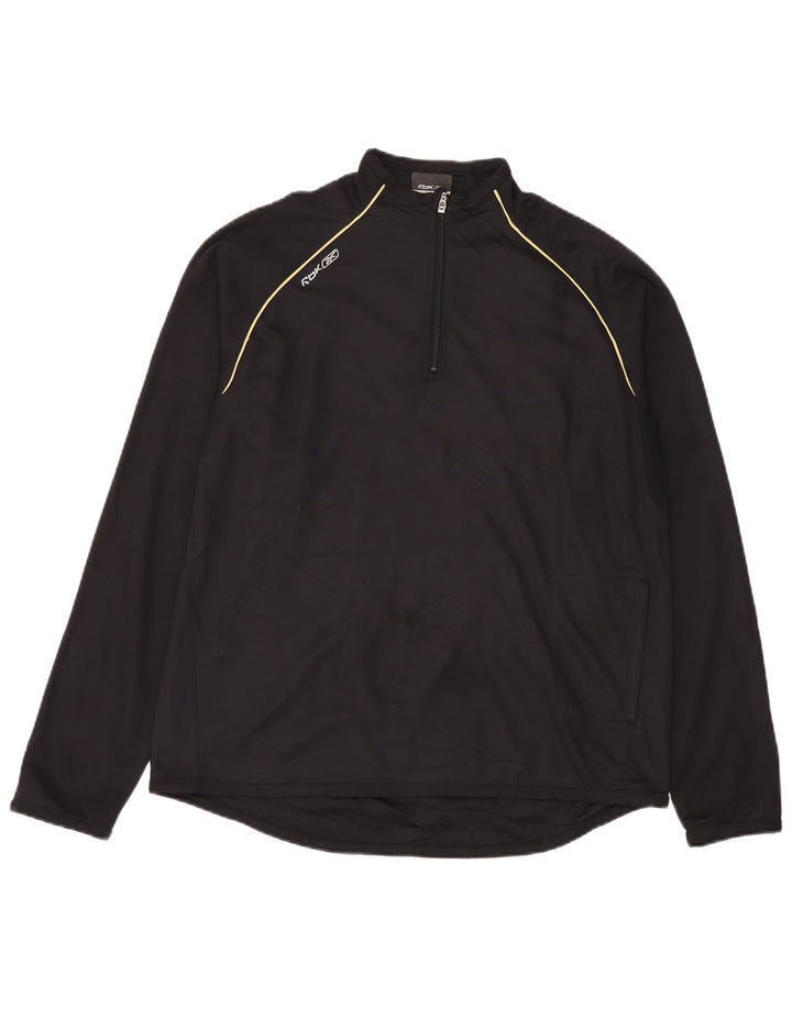 Reebok Mens Zip Neck Pullover Treino Top Grande Poliéster Preto