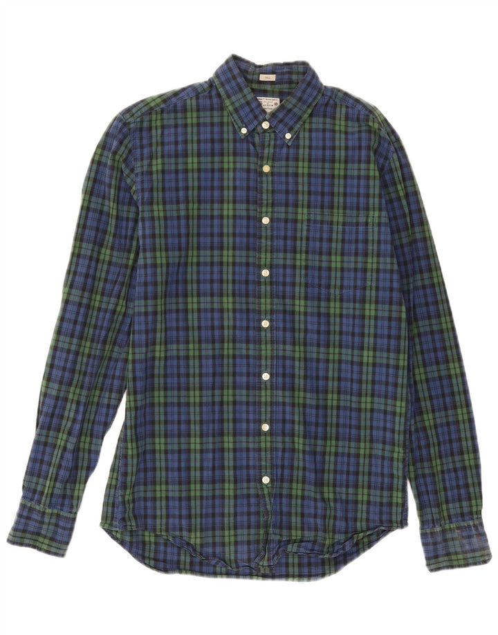 Camisa masculina alta sob medida J. Crew de algodão xadrez azul marinho médio