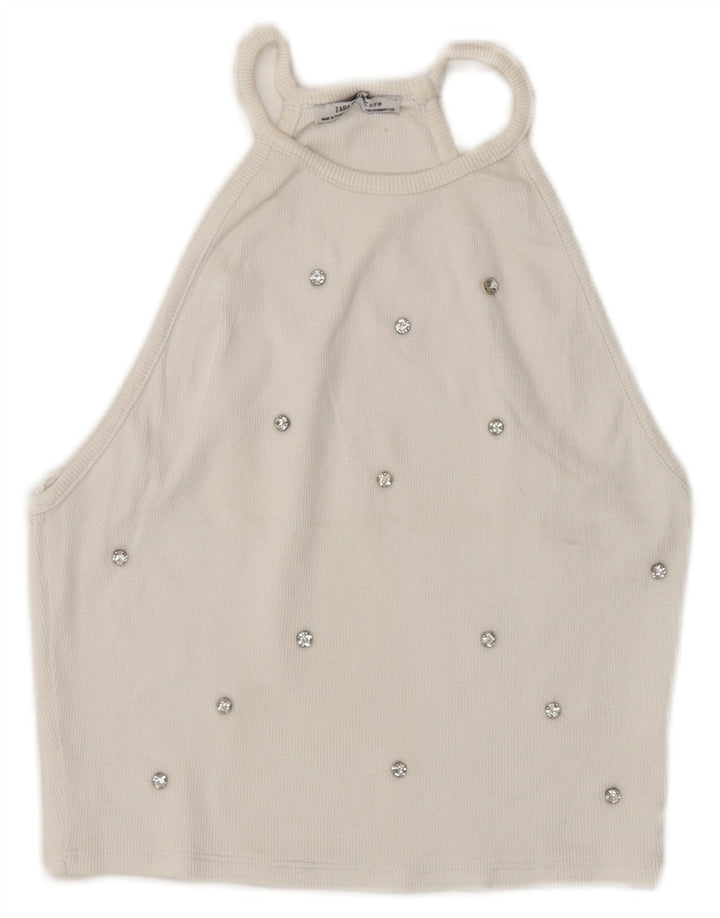 Zara Womens Crop Halter Top Reino Unido 8 Pequeno Branco