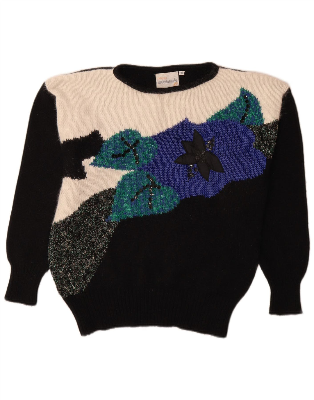 Suéter feminino Nuova Moda com gola canoa EU 40 médio preto colorblock