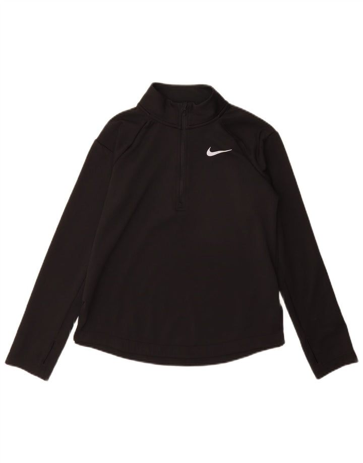 Nike Girls Dri Fit Zip Neck Pullover Treino Top 10-11 Anos Médio Preto
