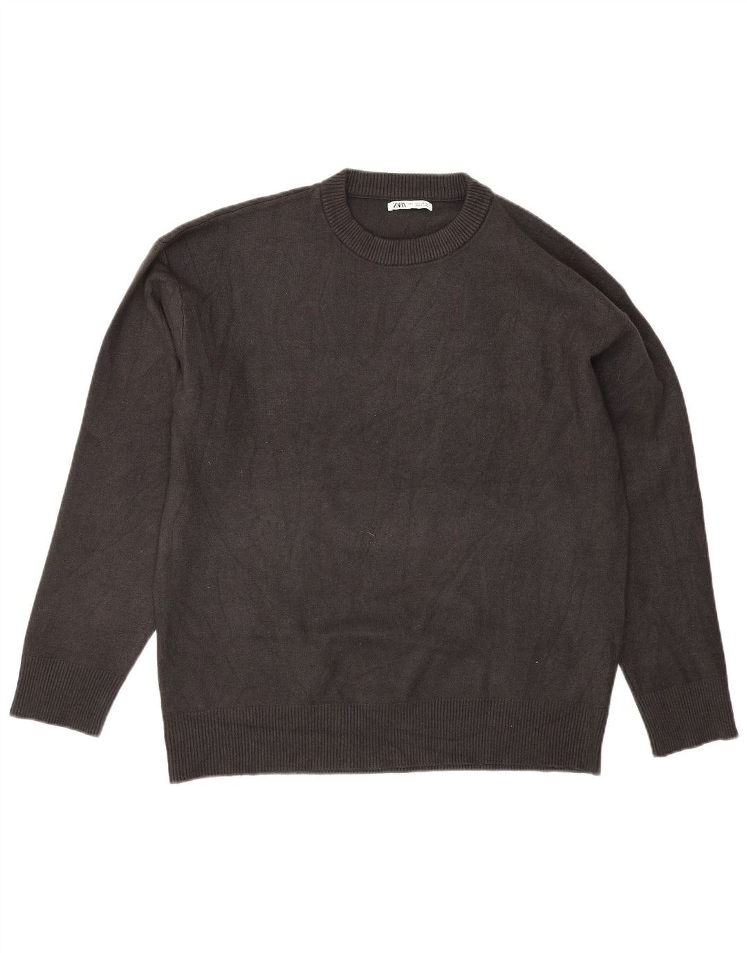 Zara Suéter masculino com gola redonda, grande viscose cinza