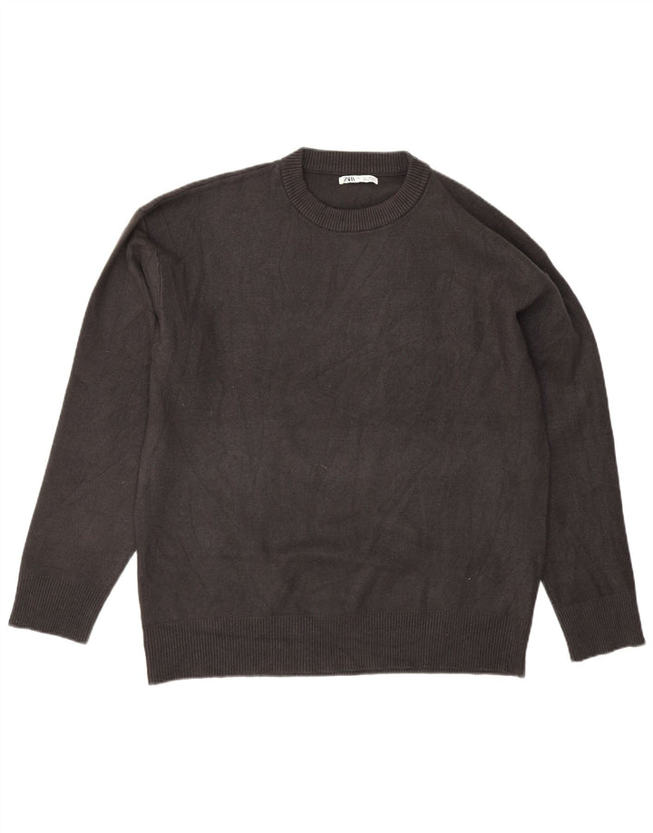Zara Suéter masculino com gola redonda, grande viscose cinza