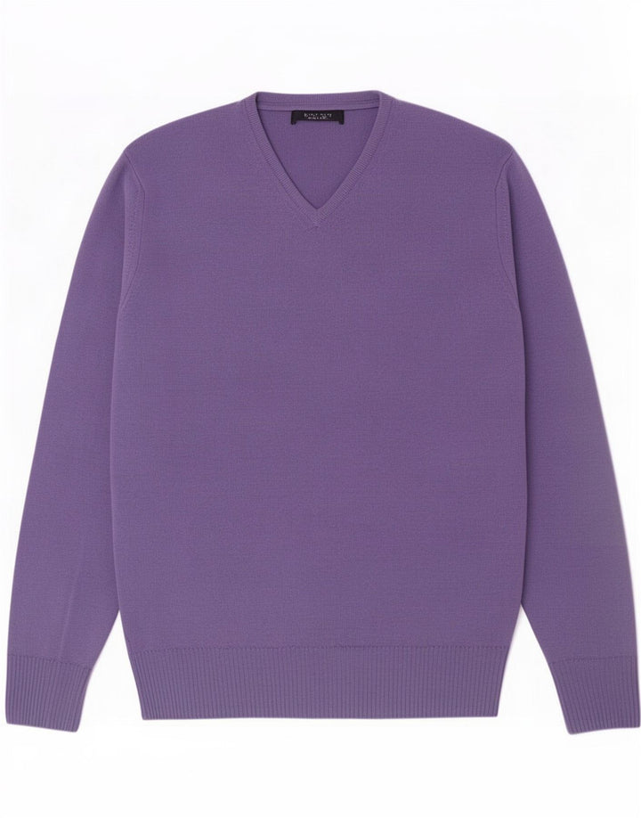 Suéter masculino Zara com decote em V grande lã roxa