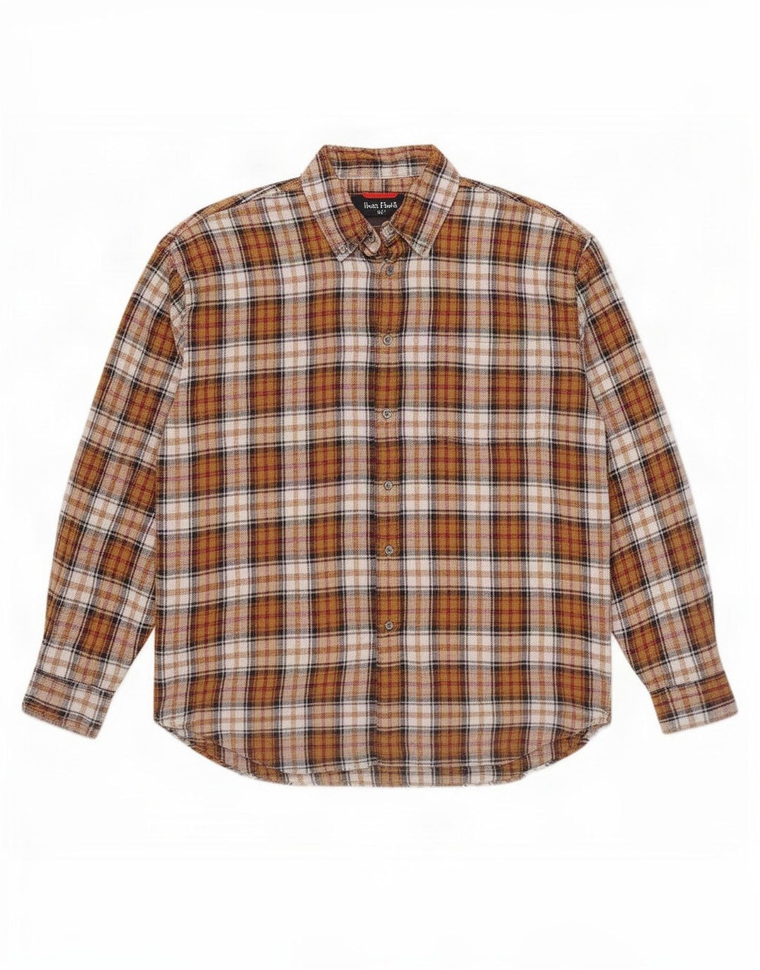 Camisa masculina de flanela Fila de algodão xadrez marrom médio