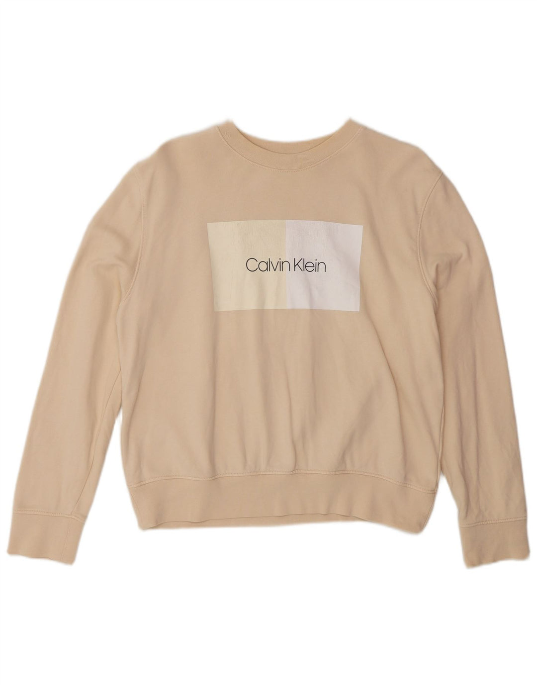 Calvin Klein moletom feminino gráfico oversized jumper Reino Unido 10 pequeno bege